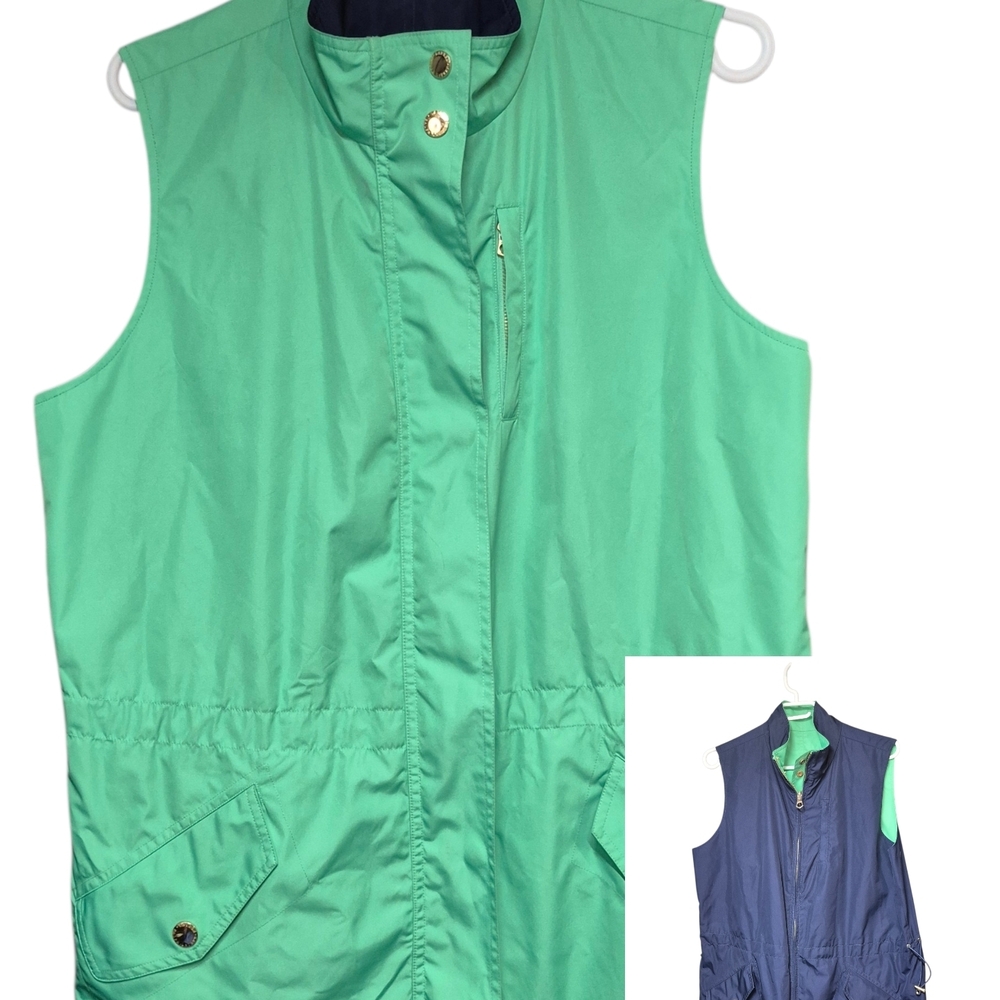 Lauren Ralph Lauren Reversible Vest Womens Size 1X Green Blue Sleeveless Jacket